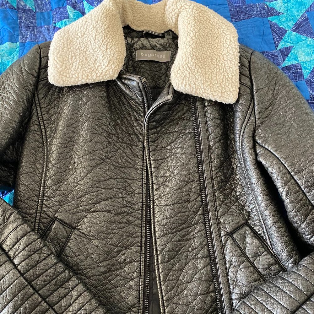 Bagatelle Vegan Leather Shearling Neck Moto Jacket